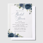 ネイビーブルーの花，緑， Boho,ブライダルシャワー ベラム紙招待状 (オフセット)