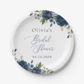 ネイビーブルーの花,緑, Boho,ブライダルシャワー ペーパープレート (正面)