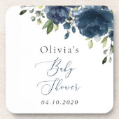 ネイビーブルーの花,緑, Boho,赤ちゃんシャワー コースター (正面)