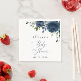 ネイビーブルーの花，緑， Boho，赤ちゃんシャワー スタンダードカクテルナプキン