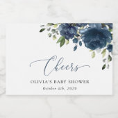 ネイビーブルーの花，緑， Boho，赤ちゃんシャワー スパークリングワインラベル (シングルラベル)