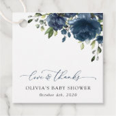 ネイビーブルーの花，緑， Boho，赤ちゃんシャワー フェイバータグ (正面)