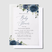 ネイビーブルーの花,緑, Boho,赤ちゃんシャワー ベラム紙招待状 (オフセット)