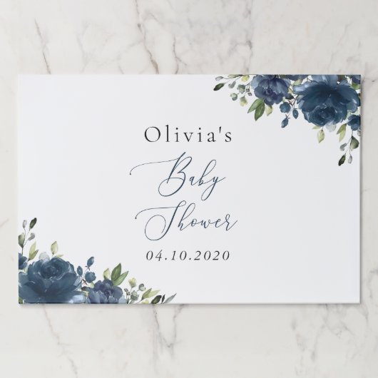 ネイビーブルーの花，緑， Boho，赤ちゃんシャワー ペーパーパッド (正面)
