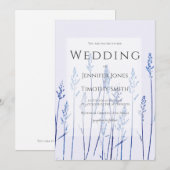 ネイビーブルーの草の葉が自然のウェディング  招待状 (正面/裏面)
