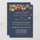 ネイビーブルーの落ち葉の結婚式招待状 招待状 (正面/裏面)