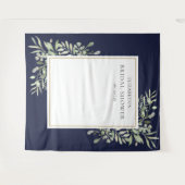 ネイビーブルーの葉のブライダルシャワー写真用背景 タペストリー (正面(横))