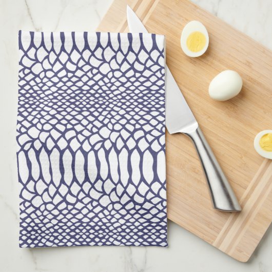 ネイビーブルーの蛇の皮のような模様 キッチンタオル (四つ折り)