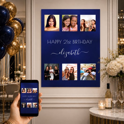 ネイビーブルーの誕生日フォトコラージュBFF ポスター
