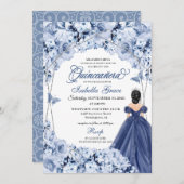 ネイビーブルーの豪華なバラのプリンセス キンセアニエラ 招待状 (正面/裏面)
