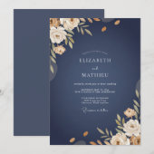 ネイビーブルーの豪華な冬の結婚式 招待状 (正面/裏面)