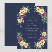 ネイビーブルーの豪華な秋の結婚式 招待状 (正面/裏面)