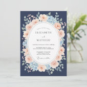 ネイビーブルーの豪華な花の結婚式 招待状 (スタンド正面)