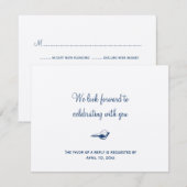 ネイビーブルーの貝殻 ウェディング 封筒 RSVP 返信 (正面/裏面)