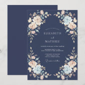 ネイビーブルーの贅沢な植物の結婚式 招待状 (正面/裏面)