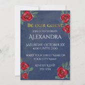 ネイビーブルーの赤いバラ 招待状 (正面)