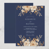 ネイビーブルーの輝く秋の結婚式 招待状 (正面/裏面)