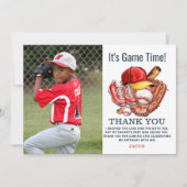 ネイビーブルーの野球の子供の誕生日パーティーの水彩画 サンキューカード (正面)