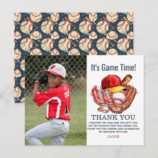 ネイビーブルーの野球の子供の誕生日パーティーの水彩画 ポストカード (正面/裏面)