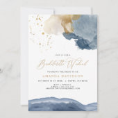 ネイビーブルーの金ゴールドバチェロレッテ週末旅程表 招待状 (正面)