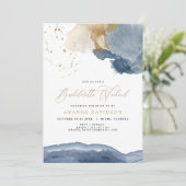 ネイビーブルーの金ゴールドバチェロレッテ週末旅程表 招待状 (スタンド正面)