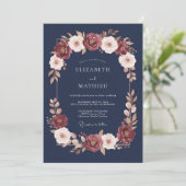 ネイビーブルーの金箔秋婚礼 招待状 (スタンド正面)