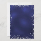 ネイビーブルーの銀のグリッターが輝くマスカレード スイート16 招待状 (裏面)