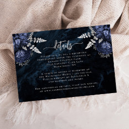 ネイビーブルーの銀の花の文字の結婚式の詳細 エンクロージャーカード