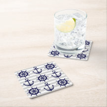 ネイビーブルーの錨とグレー ストライプの船輪