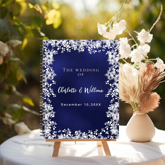 ネイビーブルーの雪の結晶の結婚式ゲストブック ノートブック