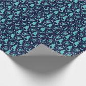 ネイビーブルーの青いバラの花の花柄 ラッピングペーパー (角)