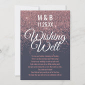 ネイビーブルーの願い事の井戸にローズゴールドのグリッターが輝く 招待状 (正面)