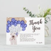 ネイビーブルーの風船 クマの男の子 ベビーシャワーありがとう サンキューカード (スタンド正面)