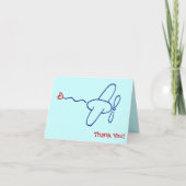 ネイビーブルーの飛行機と赤いハートの感謝カード サンキューカード (正面)