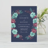 ネイビーブルーの魅惑的な冬のウェディング 招待状 (スタンド正面)