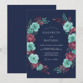 ネイビーブルーの魅惑的な冬のウェディング 招待状 (正面/裏面)
