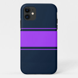 ネイビーブルーの鮮やかな紫ストライプ色のレースはっきりしたレース iPhone 11 ケース