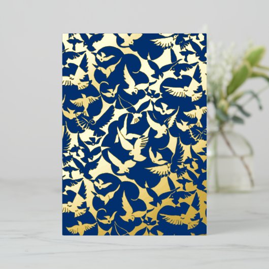 ネイビーブルーの鳥の群れ 箔シーズンカード (立ち正面)