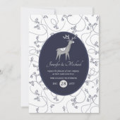 ネイビーブルーの鹿の民俗アートクリスマス ANY EVENT パーティー 招待状 (正面)