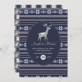 ネイビーブルーの鹿 フォークアート クリスマス どんなイベントでも 招待状