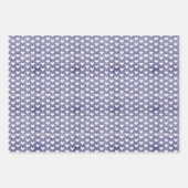 ネイビーブルーの麻の上に白いハート ラッピングペーパーシート (正面2)