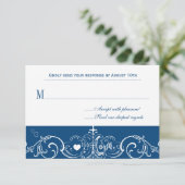 ネイビーブルーの黒板レスポンスカード 出欠カード (スタンド正面)