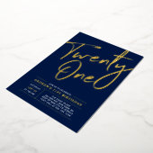 ネイビーブルーの21歳誕生日パーティー「Twenty One Lettering」 箔招待状 (回転した状態)