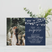 ネイビーブルーの25周年記念写真ウェディング 招待状 (スタンド正面)