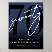ネイビーブルーの70歳の誕生日パーティーウェルカムサイン ポスター (正面)