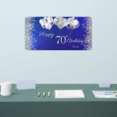 ネイビーブルーの70歳の誕生日 グリッター コンフェティ バルーン 横断幕 (トレードショー)