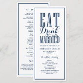 ネイビーブルーの「Eat Drink and be Married」ウェディング プログラム (正面/裏面)
