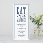 ネイビーブルーの「Eat Drink and be Married」ウェディング プログラム (スタンド正面)
