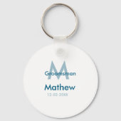 ネイビーブルーの groom 名前 日付 男らしいパー キーホルダー (裏面)