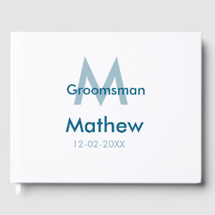 ネイビーブルーの groom 名前 日付 男らしいパー ゲストブック